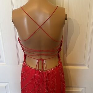 Alyce beaded pink backless prom dress with train size 8